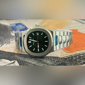Men's Luxury Stainless Steel Automatic Watch Green Dial Nautilus Style 41mm